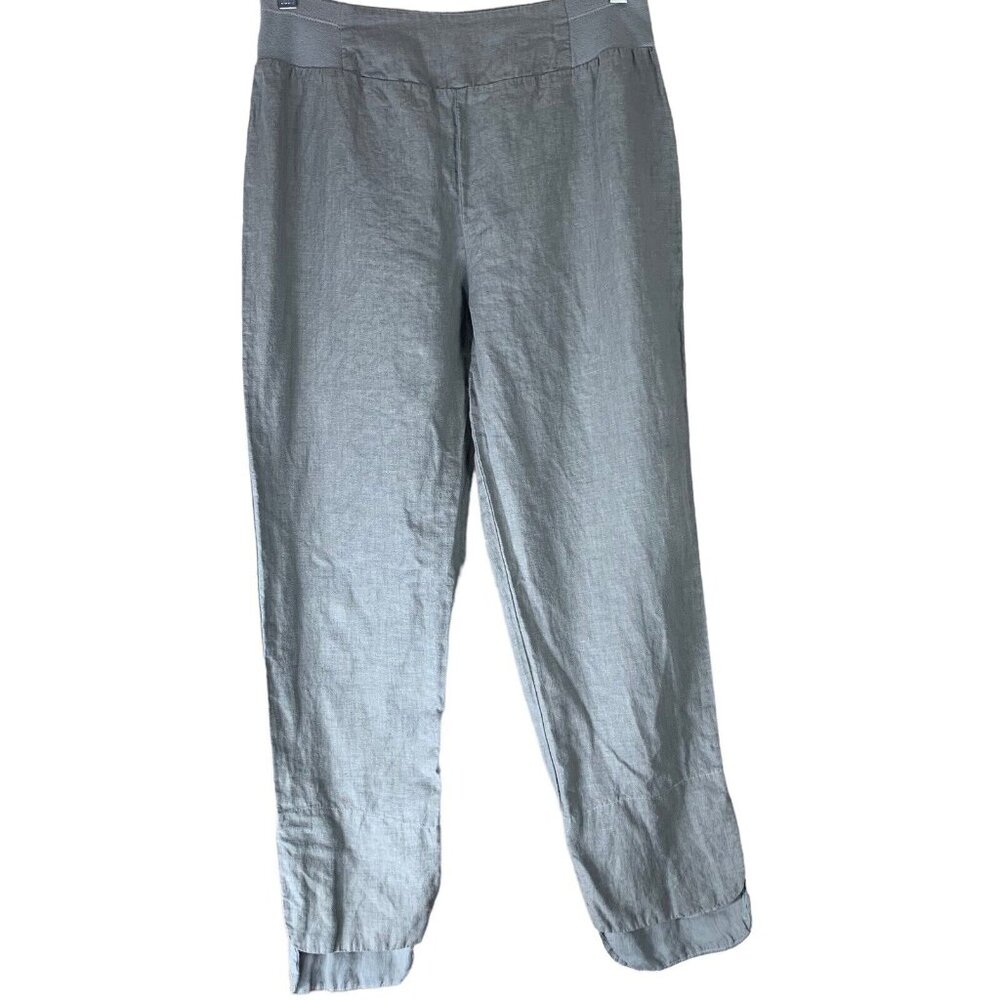 Banana Blue Australia Pants Size XS Gray Linen Tapered Leg Pants Hem Slits
